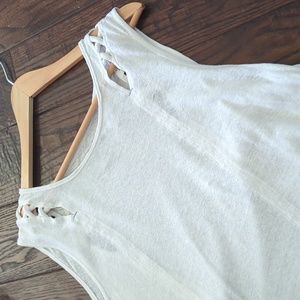 WE THE FREE I White Linen Blend Crisscross Loose Sleeveless Fit Tank Top, XS